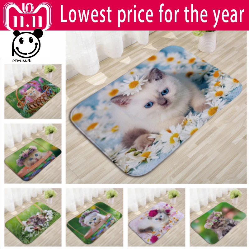 Принтом в виде кошачьей мордочки Cat дверной коврик нескользящий для пола