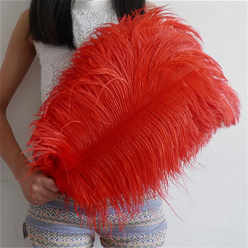 Plumas de avestruz rojas para manualidades, plumas bonitas para decoraci&oacute;n de bodas, suministros de celebraci&oacute;n, 50-55cm/20-22 pulgadas, 50 unids/lote-0