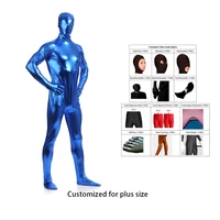 2021 customize shiny lycra spandex shiny sky blue mens unitard catsuits metallic footed zipper zentai bodysuit