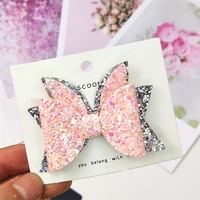 1pcs lovely rabbit leather glitter 2 6 inch bow elastic hair bands hairpins barrettes party clip hair accessories for baby girls