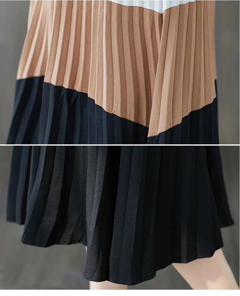 

Literary Ladies Dresses Pleated Dress For Women Contrast Robe Longue Femme Striped Vestidos De Fiesta De Noche Casual Maxi Dress