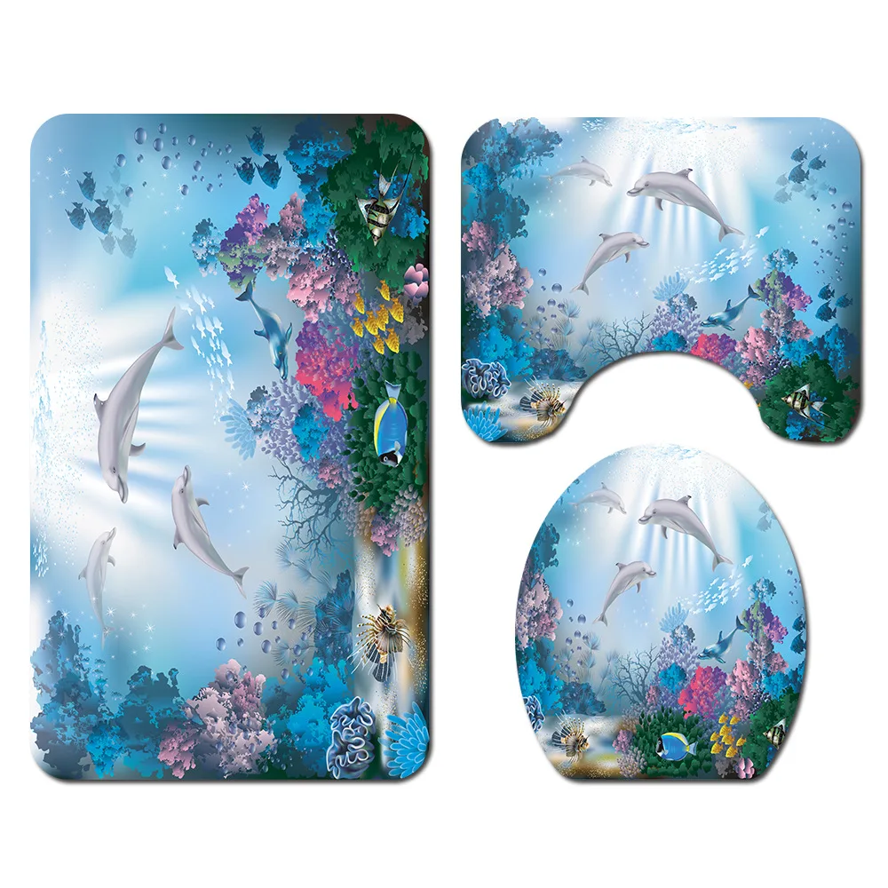 Zeegle Bath Mat Set Waterproof Toilet Shower Curtain Polyester Non-slip Modern Floor Carpet Lid Cover | Дом и сад