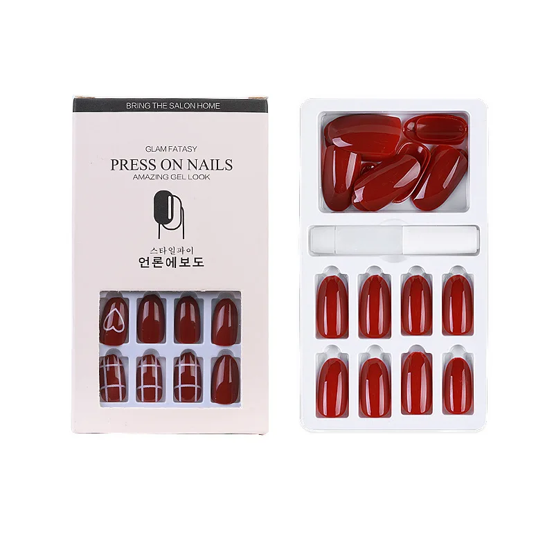 

Nails Press Long on Full Set Wearing Nail Art Products Removable Reusable Fake Nails 24 Nail Patches Jelly Glue Nail Tip