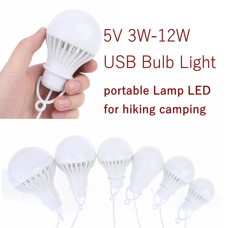 

5V 3W-12W USB Bulb Light Portable Lamp LED For Hiking Camping Tent Travel Work