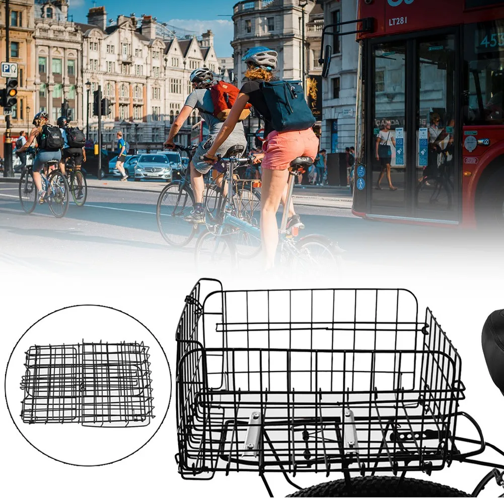 

Bicycle Stainless Cycling Bicycle Accessories Bicycle Bags PanniersSteel Rear Back Basket Bike Folding Basket Large Capacity