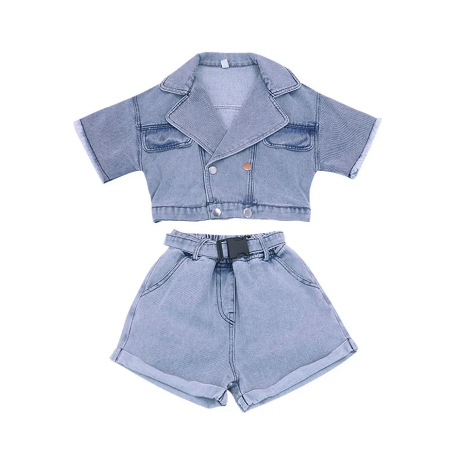 

Girls' Suit Short Denim Suit Jacket And Shorts Summer 2021 New Casual Suit Children's Wear 3-8 Years Old Kids Clothing for Girl