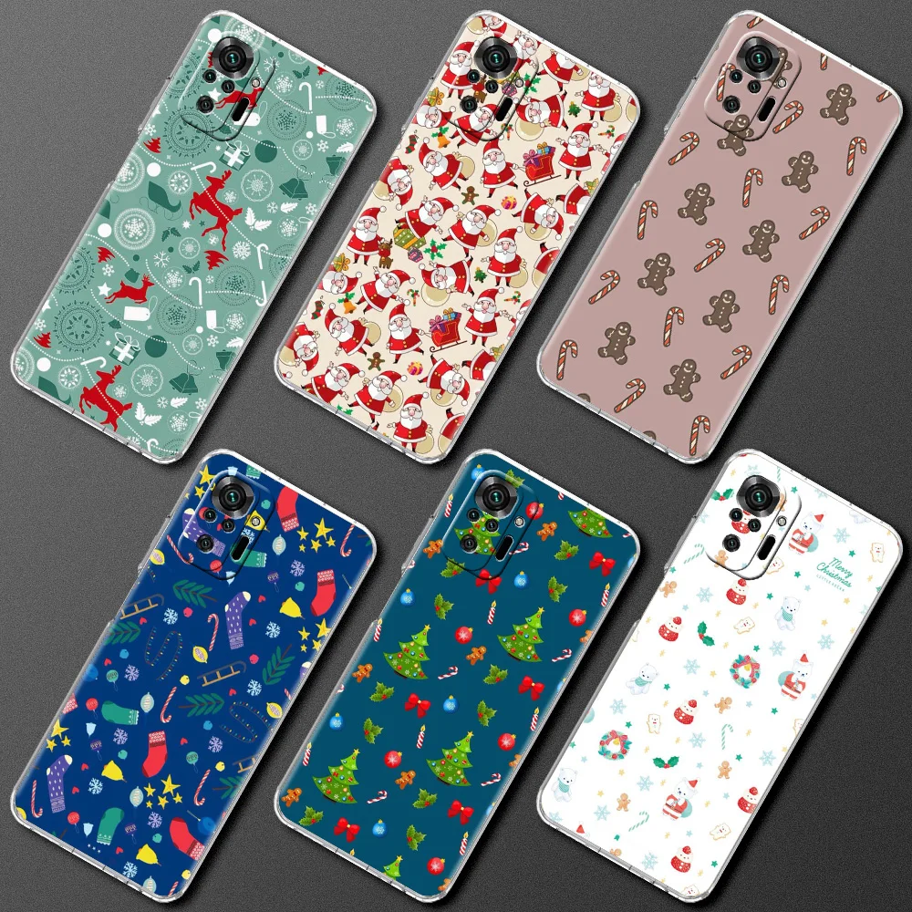 

Merry Christmas NEW Year Transparent Phone Cover for Redmi 8 8A 9A 9C 9 Note 7 8 9 10 Pro Shell Bag For Xiaomi Mi X3 NFC M3 Case