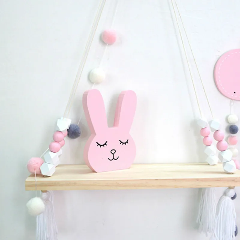 Pink Rabbit Ins мультяшный деревянный домашний декор, милый кролик, белка, украшение для спальни для девочек, детский Декор для детской комнаты, подарок - Цвет: Pink Rabbit