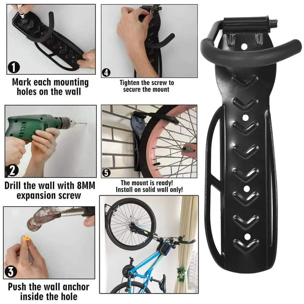 

Wall Mount Bike Rack Hooks Bicycle Hanger Stand Steel Vertical Black Heavy Duty Holder 2PCS Adjustable And Nonadjustable