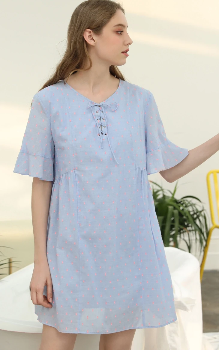 Vero Moda Новое поступление, плиссированное домашнее Ночное платье в горошек на шнуровке | 31926Z569