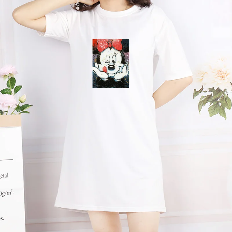 

Women Dress Plus Size Minnie Print Cartoon Mini Cute Dresses Harajuku Short Sleeve Casual Loose Party Femme Streetwear Dress
