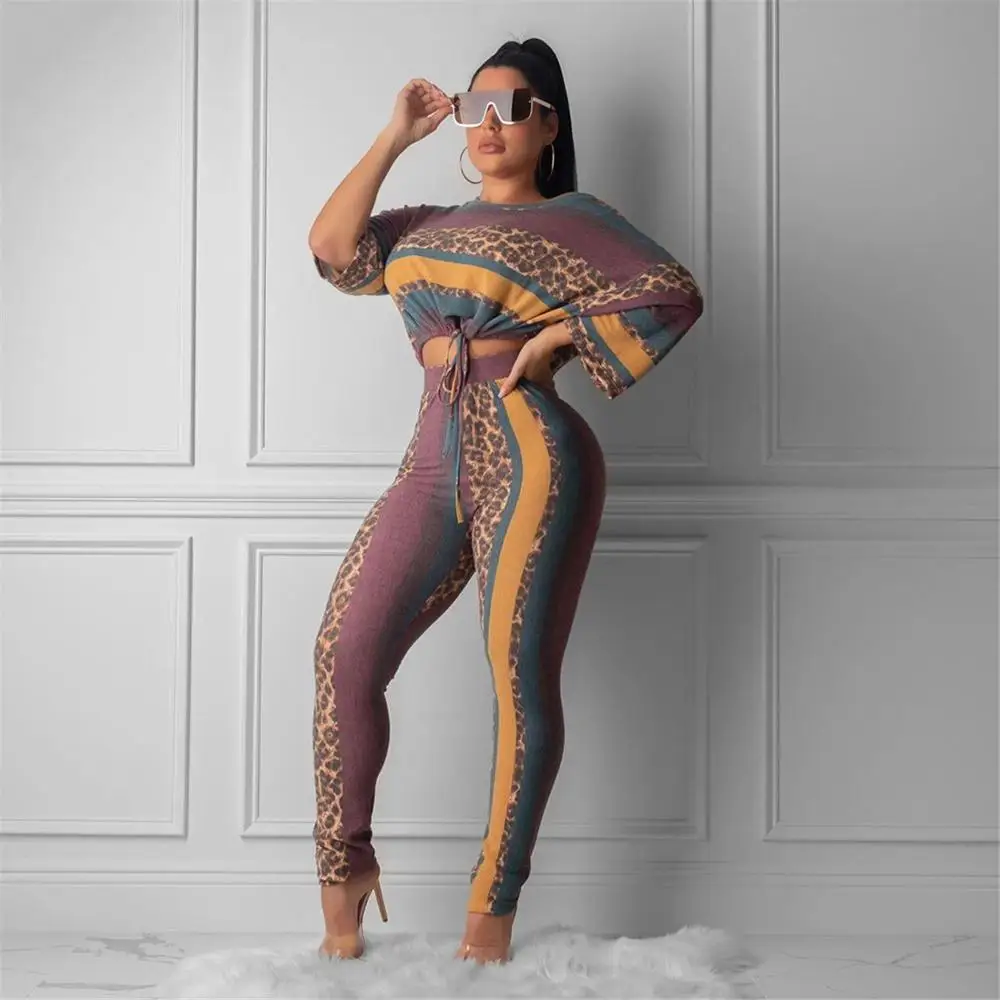 Женский спортивный костюм с леопардовым принтом футболка длинными рукавами