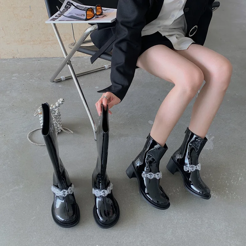 Новое поступление модная блестящая обувь на высоком толстом каблуке с большим