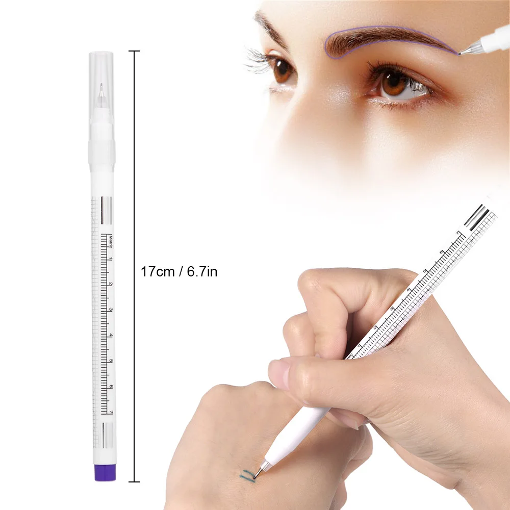 3Pcs Tattooing Eyebrow Skin Marker Pen With Measure Paper Ruler + Magic Eraser Remover Brush Permanent Makeup Tattoo Tools | Красота и