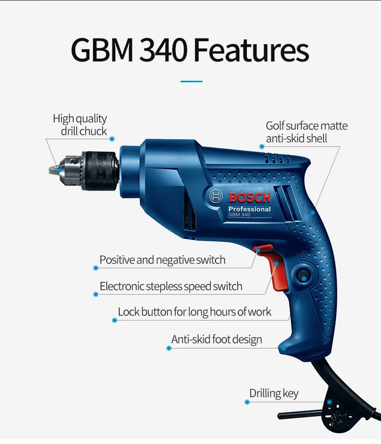 BOSCH GBM340 электрическая сверлильная электрическая отвертка ручная дрель пистолет электрическая дрель многофункциональная ручная дрель для дома
