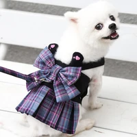 plaid dog clothes dress cute dog harness vest leash set breast band collar perro for small puppy chihuahua pets clothing bulldog