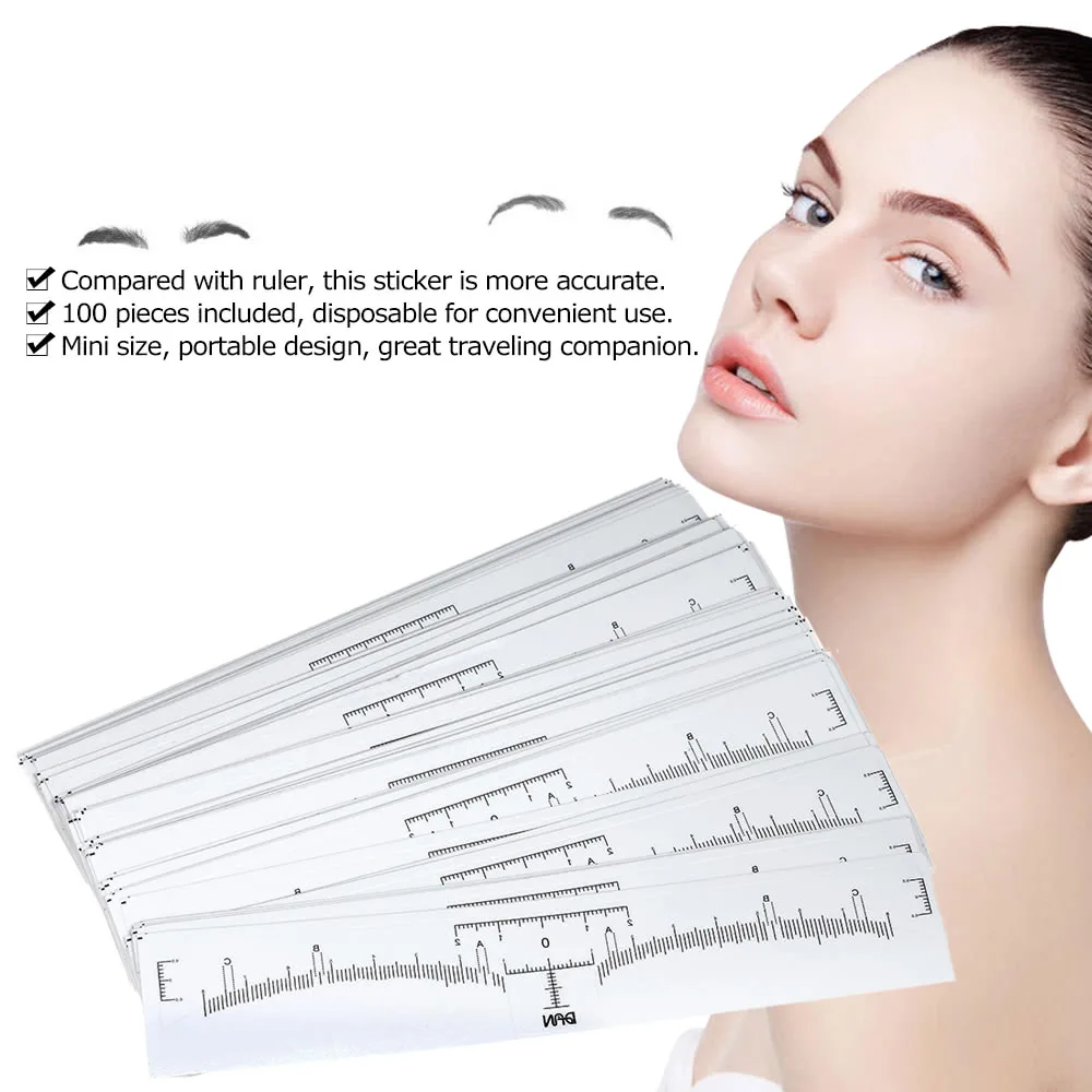 

100Pcs Eyebrow Ruler Sticker Eyebrow Disposable Eyebrow Tattoo Stencil