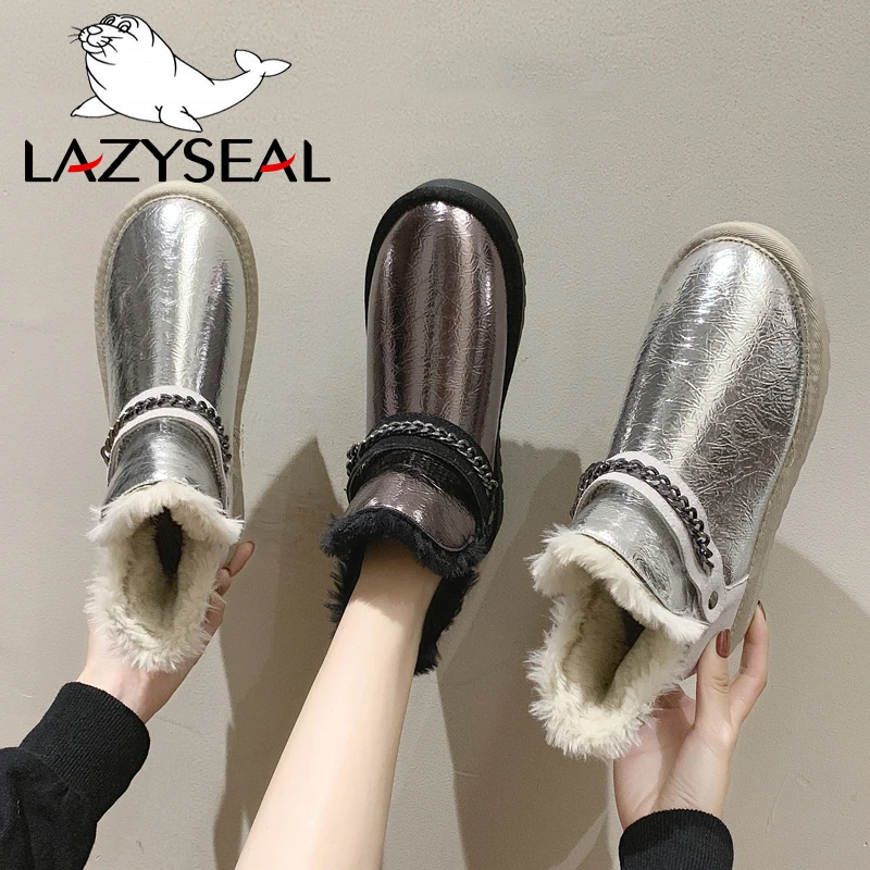 LazySeal/Новинка 2019 года стильная женская обувь модные серебристые Зимние теплые