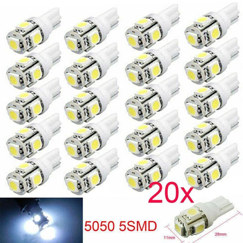 

Accessory 20pcs Car Lights T10 5050 5-SMD White License Plate Interior LED Reading 5W Anti-vibration Replacement