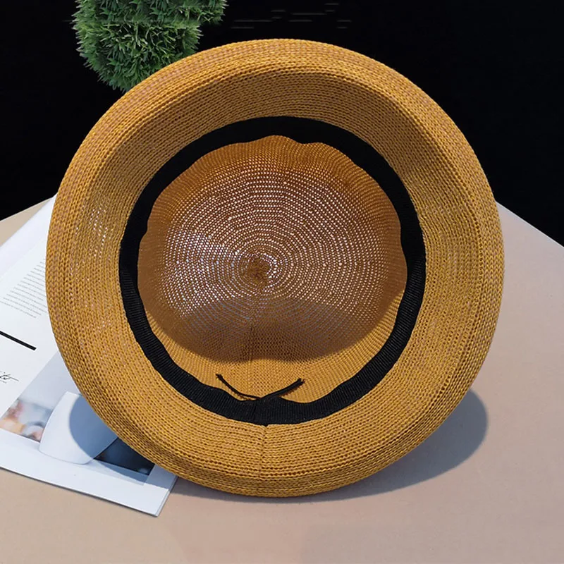 

Summer Knitted Bucket Hats Solid Breathable Beach Hat Fashion Outdoors Travel Casual Caps Street All Match Straw Hat Collapsible