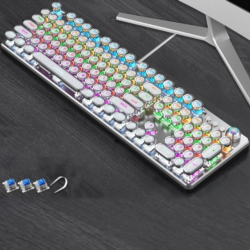 

Mechanical Gaming Keyboard 104-Key Blue Switch Retro Round Keycap Typewriter