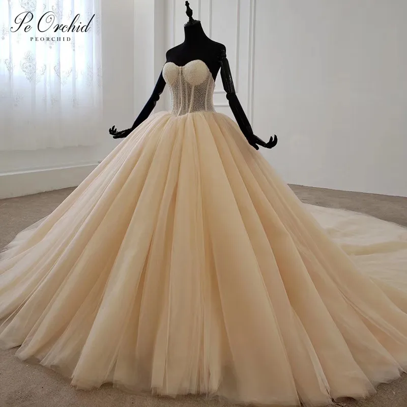 PEORCHID Princess Tulle Bridal Gown Wedding Dress Beads 2020 Vintage Sweetheart Backless Real Pictures Puxury Ball Gown