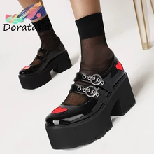 DORATASIA Hot Sale Girls New Brand Pumps Platform Chunky Heart Print Buckle Pumps Women Gothic Spring Shoes Woman