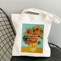 shopper van gogh sunflower kawaii bag harajuku women shopping bag canvas shopper bag girl handbag tote bag shoulder lady bag