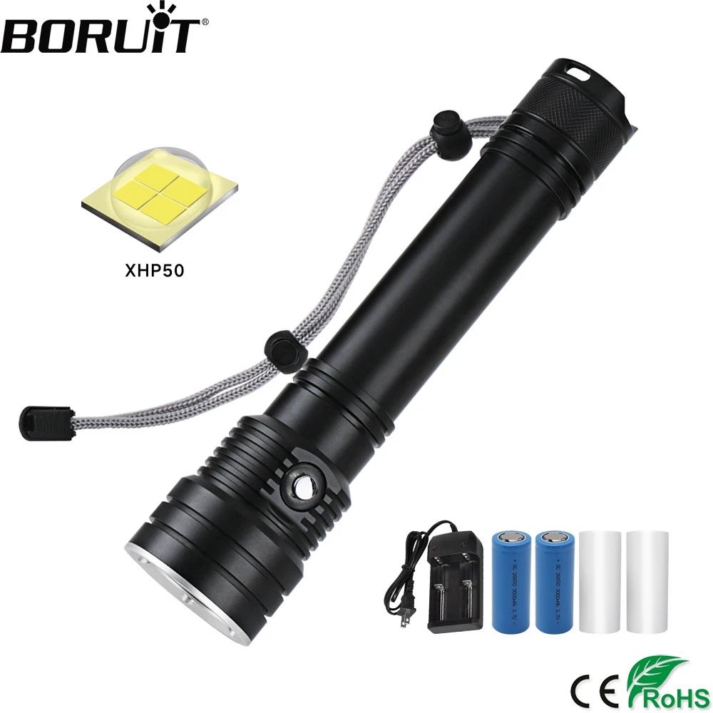 BORUiT D150 светодиодный Дайвинг вспышки светильник высокого Мощность XHP50 2500LM фонарь