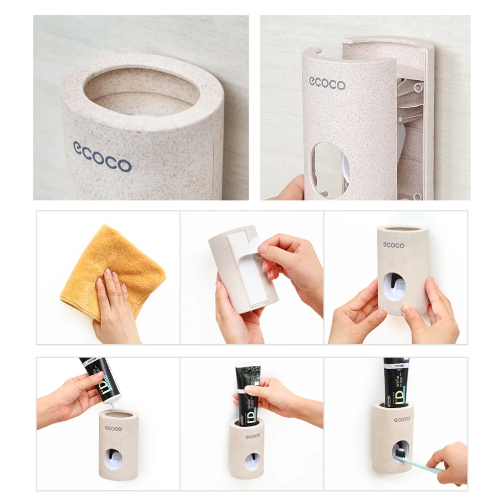 Ecoco настенная подставка для зубных щеток крепление для зубной пасты соковыжималка аксессуары для ванной комнаты Набор зубной пасты стеллаж для хранения с 4 чашками