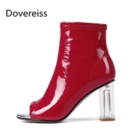 dovereiss 2022 fashion women shoes elegant sexy party shoes pure color concise peep toe cool boots chunky heels sandals41 42 43