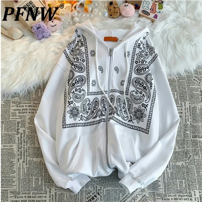 

PFNW Men's Chic Hoodies Cardigan Sweater Loose Cashew Blossom Flower Ins Trends Coats Autumn 2021 New Large Sweatshirt 12X1403