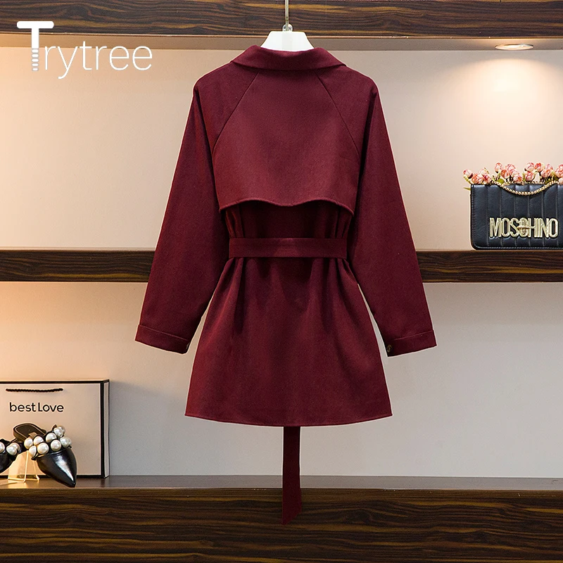 Trytree осень-зима на среднем устойчивом каблучке Женская Тренч карманы пояс