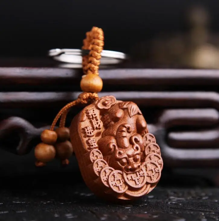 Китайские персиковые деревянные резные Мифические животные отважный солдат