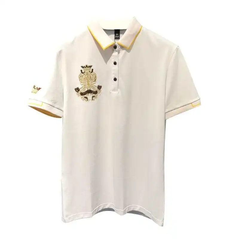 

Half-sleeve New Men's European Station Fashion Badge Embroidery Handsome Slim Lapel Short-sleeved Polo Shirt for Men