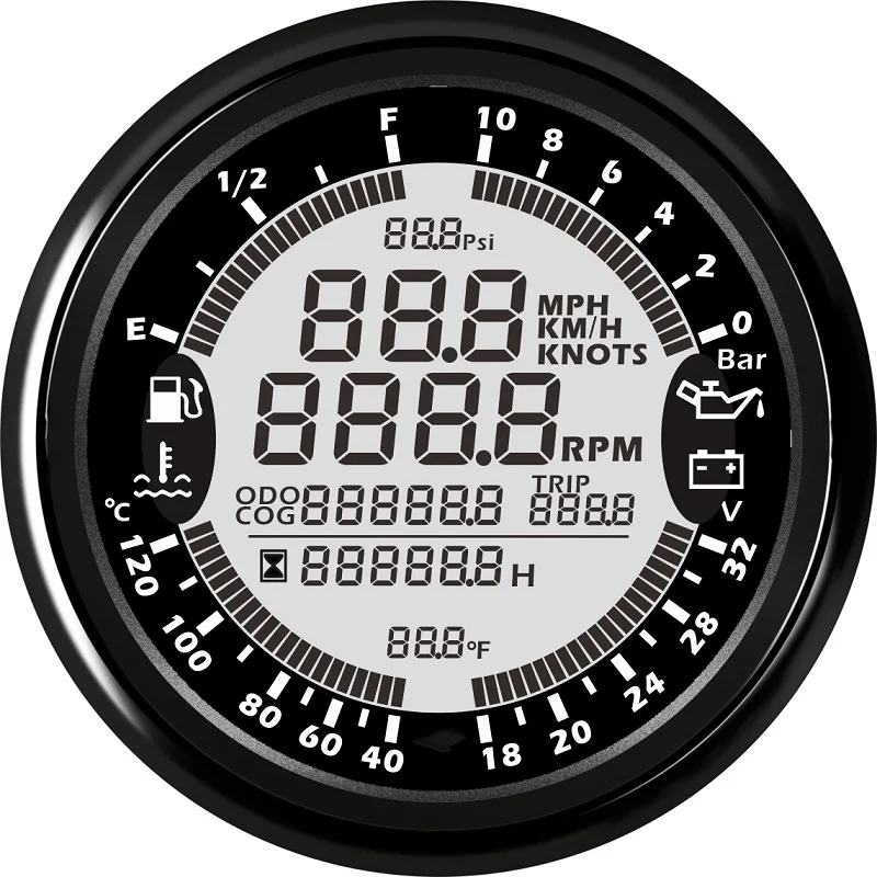 6 в 1 Многофункциональный Калибр метр Автомобильная лодка 85 мм gps скорость метр Грузовик Лодка цифровой ЖК-дисплей датчик скорости Тахометр 0-10Bar - Цвет: 24V-BN