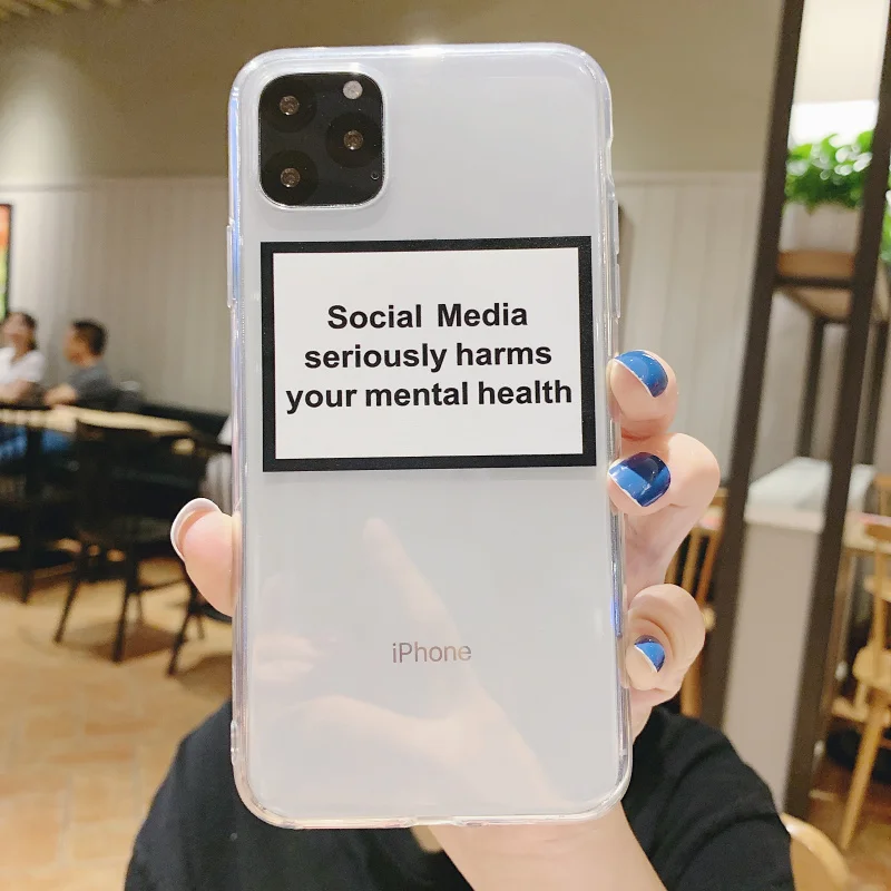 soft Silicone clear cover phone case for iPhone X XR XS Max 6 7 8 plus 5S 5SE social media seriously harms your mental health