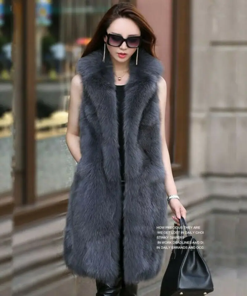 Новинка Модный женский длинный жилет из искусственной лисы зимний Повседневная