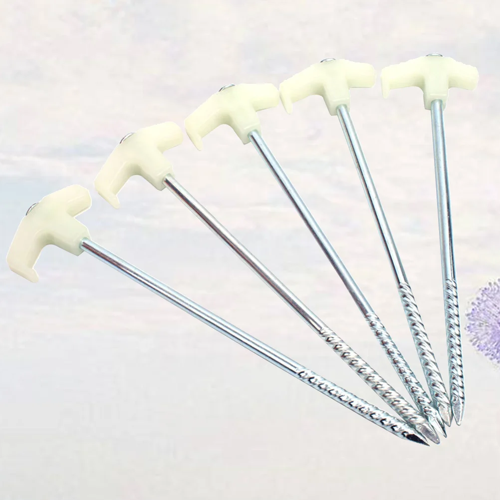 

8 Pcs 25CM Outdoor Luminous Camping Tent Stakes Pegs Plastic Handle Iron Steel Screw Spiral Nails Awning Trip Kit for Outdoor