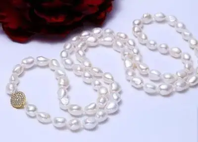 

HUGE 32"8-9mm natural south sea genuine baroque white pearl necklace