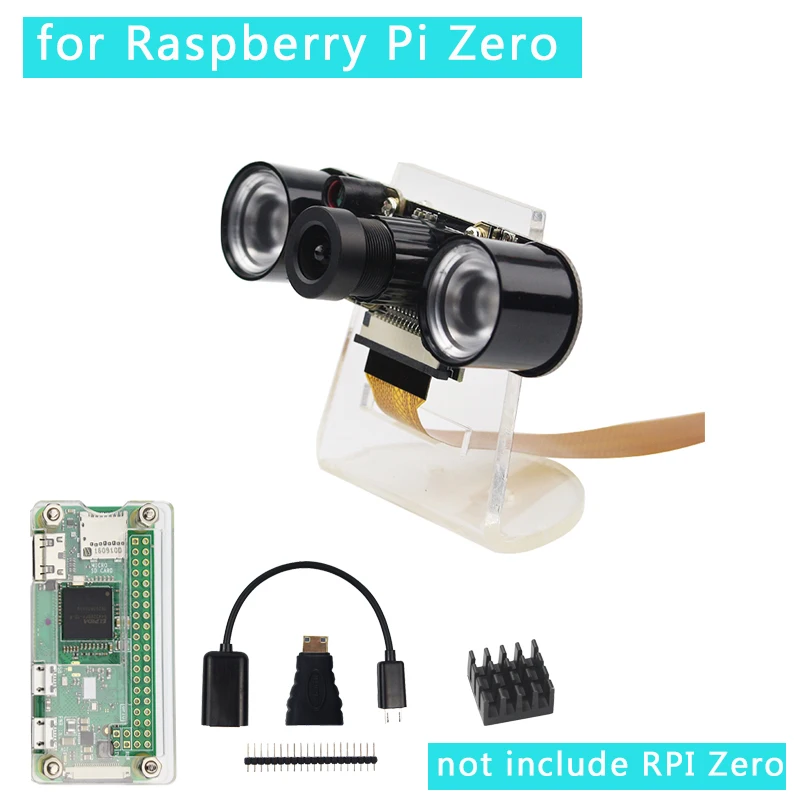 7 в 1 Raspberry Pi Zero W камера+ держатель+ акриловый чехол+ теплоотвод+ мини-hdmi адаптер+ GPIO коннектор+ usb-кабель RPI камера