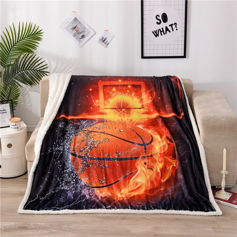 Темный фон плюшевое одеяло толстый флис мягкие покрывала Баскетбол Печать