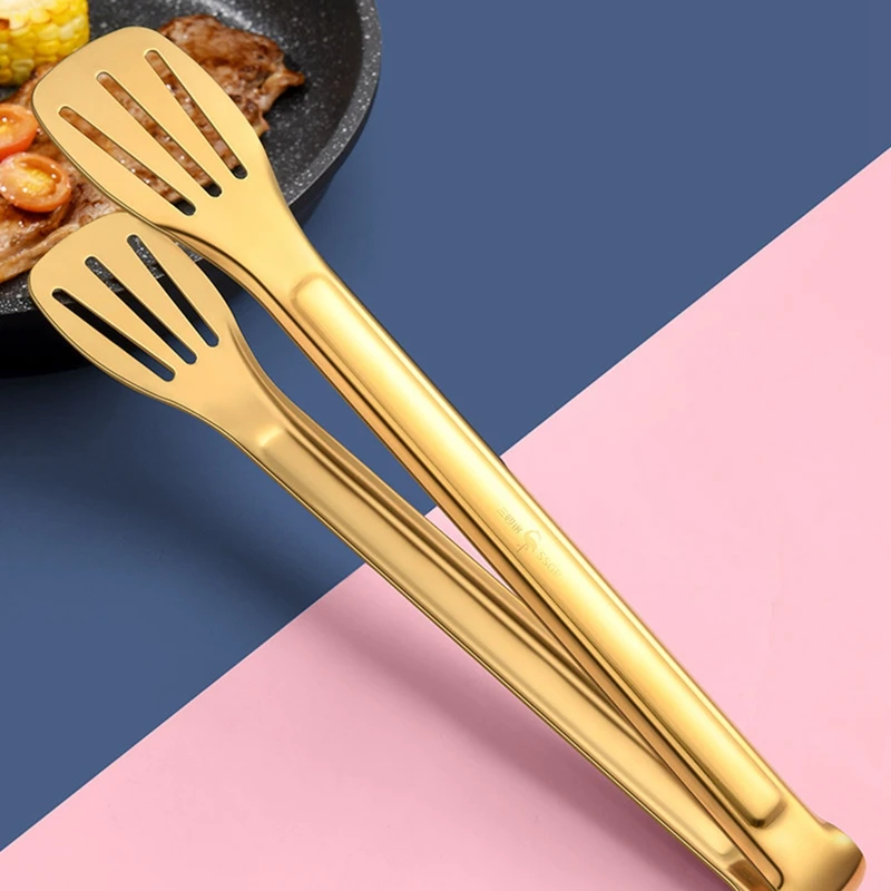 

HOT 2PCS Stainless Steel BBQ Tong Food Serving Salad Bread Meat Fruit Clamp Kitchen Clip Cooking Utensils