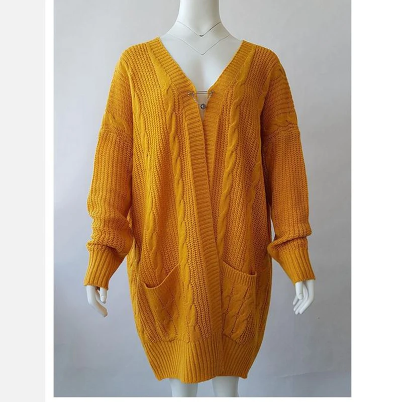 

Women Long Cardigan with pockets Large size Knitting Sweaters Winter Clothes Coat Pull Femme Manche Longue 2019 Fall Fashion rz*