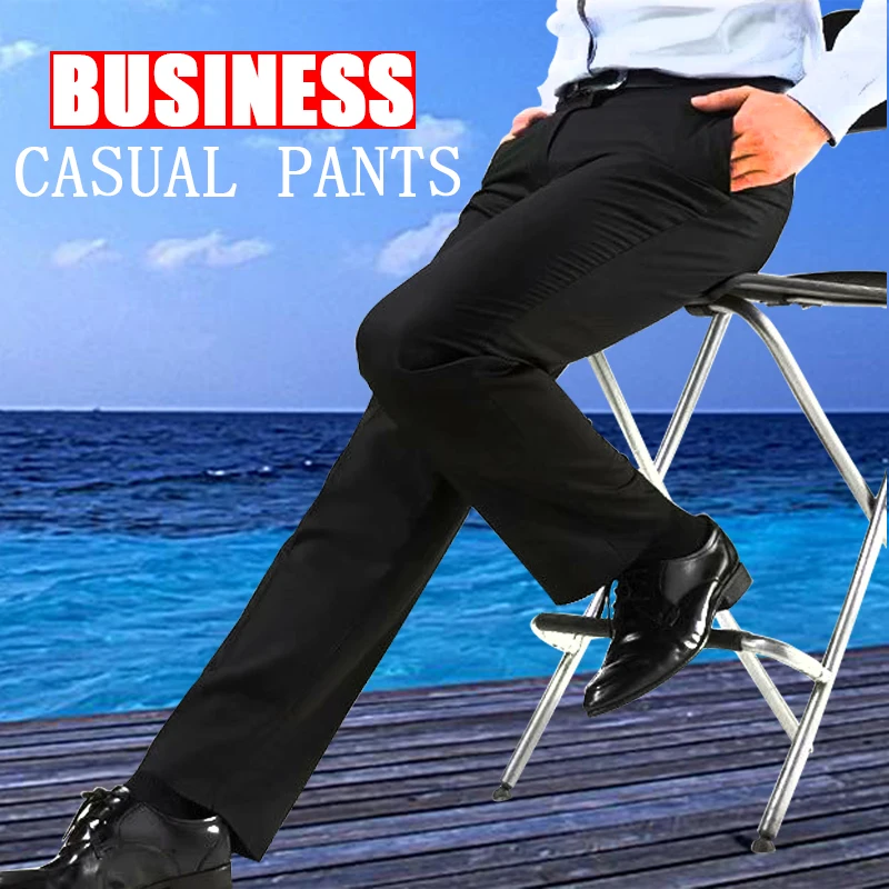 

Office Pants Man Business Casuales Trousers Cotton Breathable Loose Large Size Baggy Legs Straight Length Working Overalls 2021
