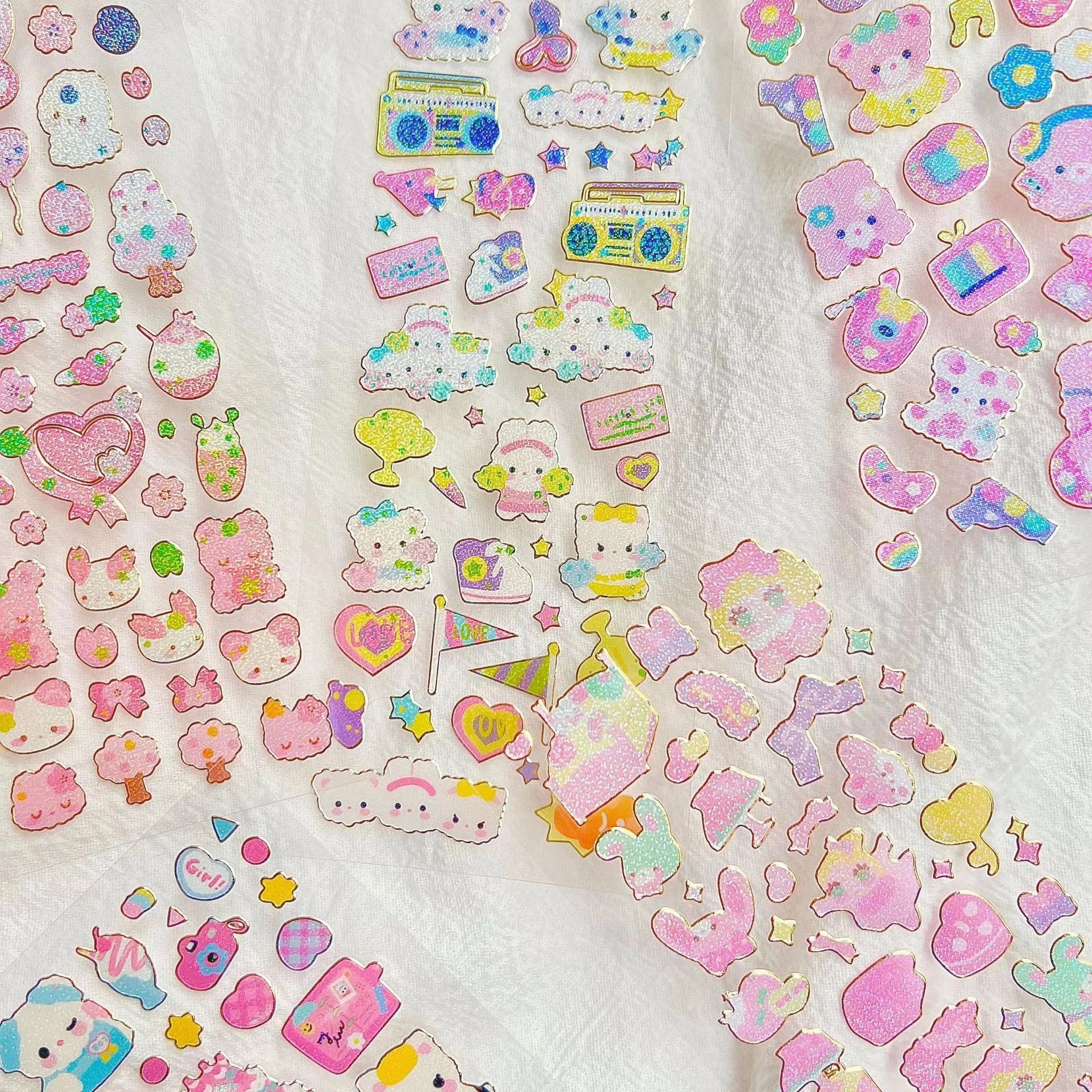

2PCS Cute Laser Bear Decorative Stickers 3D Kawaii Sticker for Scrapbook DIY Crafts Journal Laptop School Stationery