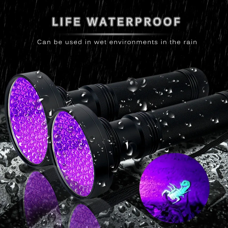 

100 LEDs 395nm Ultra Violet LED Flashlight Torch Light Use 6*AA Battery UV Lamp for Scorpion Pet Urine Marker Checker Detection
