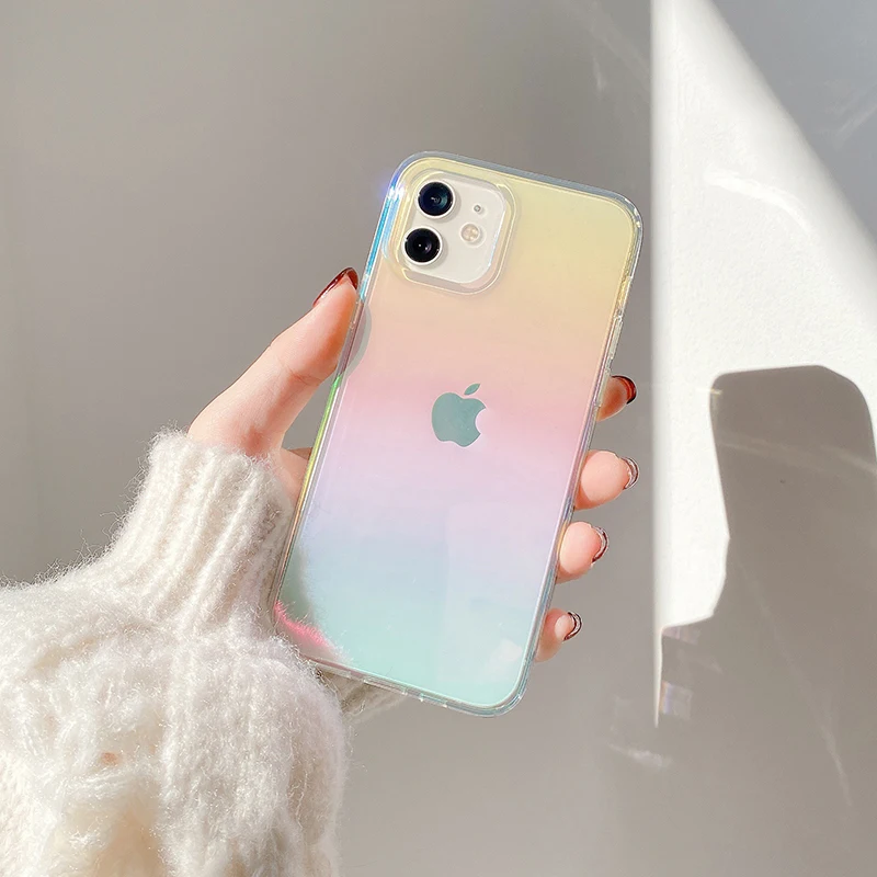 

Luxury Aurora Transparent Phone Case for Iphone 12Pro 11 12 Pro Max X XR XS Max 11Pro Fashion Laser Rainbow Hard Cover Coque
