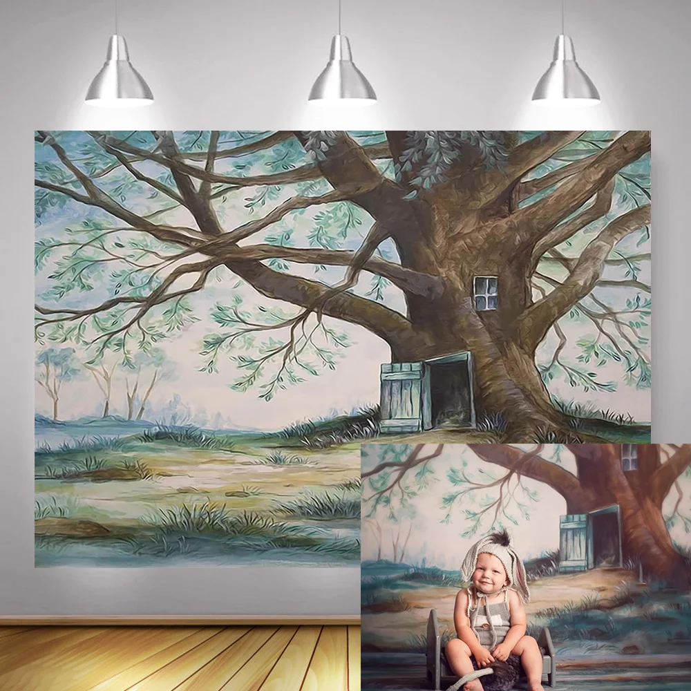 

Forest Themed Newborn Baby Portrait Backdrop for Photo Studio Cartoon Children Tree-house Birthday Party Photography Background