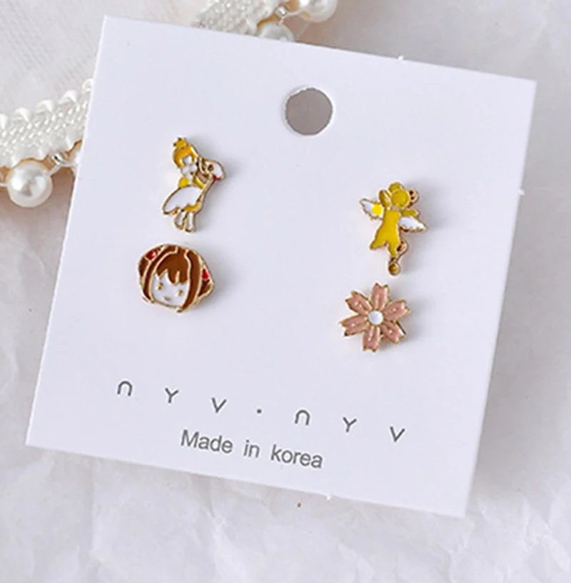 

New cute cartoon princess bunny cat earrings sweet sweet fun instagram asymmetrical set earring